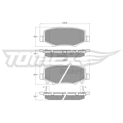 Kuva TOMEX brakes TX 19 21 Jarrupalat Taka akseli akustisella kulumavaroittimella JEEP: Compass, Cherokee III, WRANGLER 3, DODGE: Nitro SUV