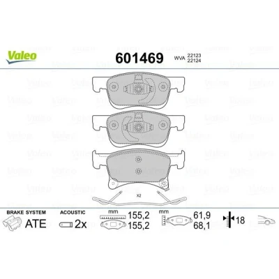 Kuva VALEO 601469 Jarrupalat Etuakseli Sis. kulumisenilmaisimen Huudonvaimennuspellillä OPEL: Corsa E Hatchback