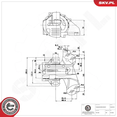 Kuva Vaihteiston tuki, autom., Edessä Esen skv 75SKV812 citroën, peugeot OE 1813.96, 1813.98