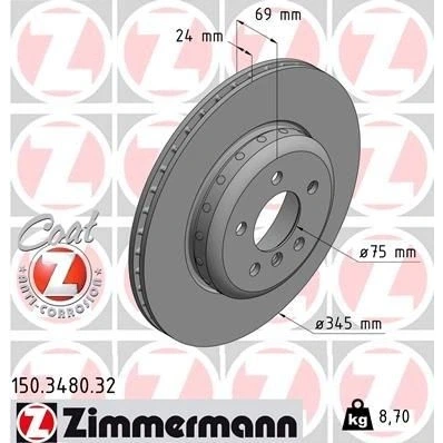 Kuva ZIMMERMANN FORMULA F COAT Z 150.3480.32 Jarrulevyt 345 24 6/5 5 120 tuuletettu sisältä, kaksiosainen jarrulevy pinnoitettu hiiliteräs BMW: Sedan