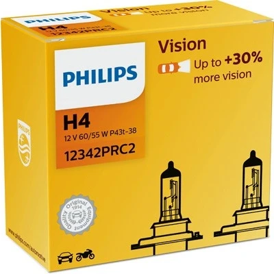 Kuva Halogeenilamppu PHILIPS Vision H4 P43t 38 BMW, ROVER, HONDA, DACIA, LAND KYMCO, JEEP, SUBARU, VOLVO, SSANGYONG, PLYMOUTH, TRIUMPH, SUZUKI, A