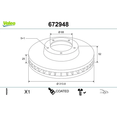Kuva VALEO Jarrulevy AUDI: A4 B8 Avant, Sedan, A5 Sportback Etuakseli 314mm 25mm 5 aukko Tuuletettu pinnoitettu 672948 8K0615301,8K0615301T