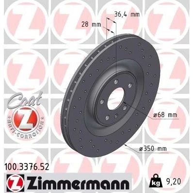 Kuva ZIMMERMANN SPORT COAT Z 100.3376.52 Jarrulevyt 350 28 6/5 5 112 tuuletettu sisältä, reijitetty pinnoitettu hiiliteräs AUDI: Q7, A6 C8 Avant