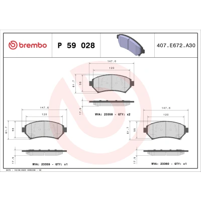 Kuva BREMBO P 59 028 Jarrupalat akustisella kulumavaroittimella Ilman tarvikkeita CHEVROLET: Trans Sport, CADILLAC: Seville V