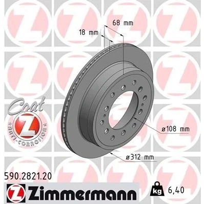 Kuva ZIMMERMANN COAT Z 590.2821.20 Jarrulevyt 312 18 14/6 6 140 tuuletettu sisältä pinnoitettu TOYOTA: Land Cruiser Prado 150