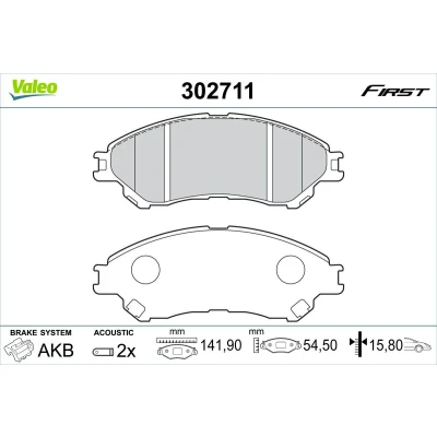 Kuva VALEO 302711 Jarrupalat Etuakseli Sis. kulumisenilmaisimen ilman huudonvaimennuspeltiä SUZUKI: Vitara IV SUV, SX4 II S Cross