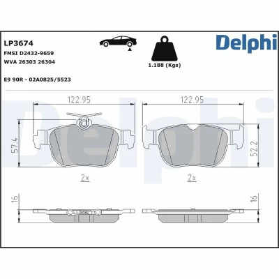 Kuva DELPHI LP3674 Jarrupalat Ei kulumisenilmaisimelle Huudonvaimennuspellillä Ilman tarvikkeita SKODA: Octavia IV Combi, VOLKSWAGEN: Golf VIII Hatchback