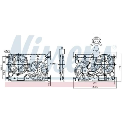 Kuva NISSENS 850096 Jäähdyttimen Tuuletin Jäähdytystuulettimen kehällä FORD: C Max 2, FOCUS 3