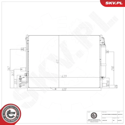 Kuva ESEN SKV 86SKV579 Ilmastoinnin Lauhdutin Vedenerottimella Alumiini 639mm LAND ROVER: Range Rover III (L322) 4.4 D 4x4 2010 2012