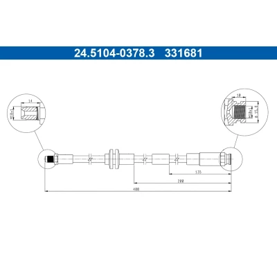 Kuva ATE 24.5104 0378.3 Jarruletku 400 M10x1 ABARTH: 500 / 595 695 Hatchback