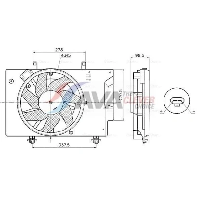 Kuva AVA COOLING SYSTEMS FD7709 Jäähdyttimen Tuuletin 345mm 12V Jäähdytystuulettimen kehällä, Ilman vastusta ohjainlaitetta FORD: FIESTA 6