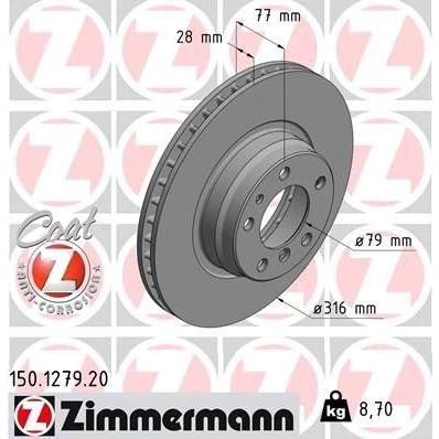 Kuva ZIMMERMANN COAT Z 150.1279.20 Jarrulevyt 316 28 7/5 5 120 tuuletettu sisältä pinnoitettu hiiliteräs BMW: 7