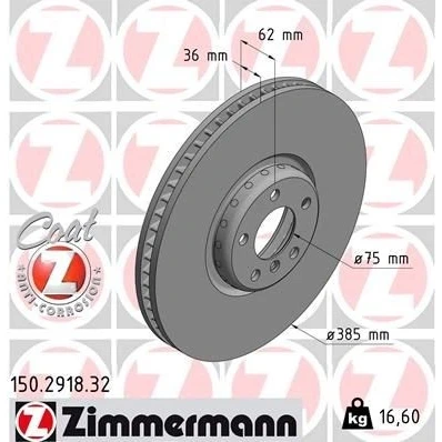Kuva ZIMMERMANN FORMULA F COAT Z 150.2918.32 Jarrulevyt 385 36 6/5 5 120 tuuletettu sisältä, kaksiosainen jarrulevy pinnoitettu hiiliteräs BMW: X5, X6