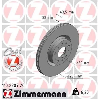Kuva ZIMMERMANN COAT Z 110.2207.20 Jarrulevyt 284 22 10/5 5 98 tuuletettu sisältä pinnoitettu ALFA ROMEO: 156 Sedan, 147, Spider
