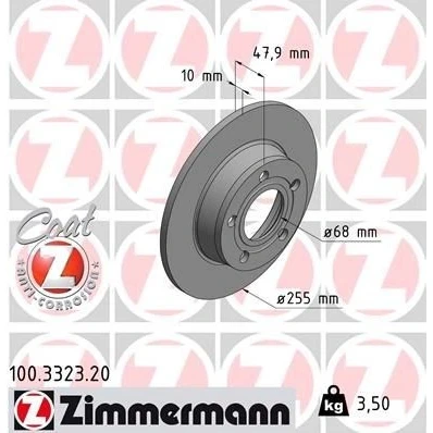 Kuva ZIMMERMANN COAT Z 100.3323.20 Jarrulevyt 255 10 5/5 5 112 täysi pinnoitettu AUDI: A6 C5 Avant, Allroad C5, Sedan