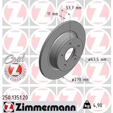 Kuva ZIMMERMANN COAT Z 250.1351.20 Jarrulevyt 278 11 5/5 5 108 täysi pinnoitettu FORD: Transit Connect Mk1 Van, Tourneo