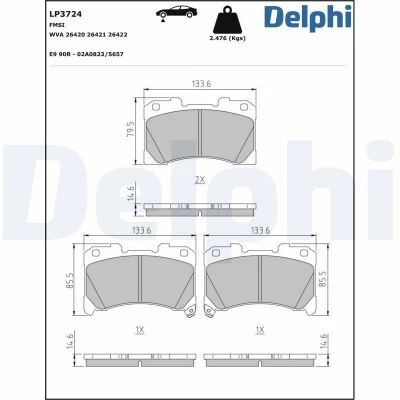 Kuva DELPHI LP3724 Jarrupalat akustisella kulumavaroittimella Ilman huudonvaimennuspeltiä tarvikkeita TOYOTA: Yaris IV