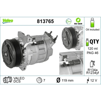 Kuva VALEO 813765 Ilmastoinnin Kompressori DCS 12 PAG 46 R 134a, 1234yf kompressoriöljyllä REMANUFACTURED NISSAN: Primastar Van, Bussi