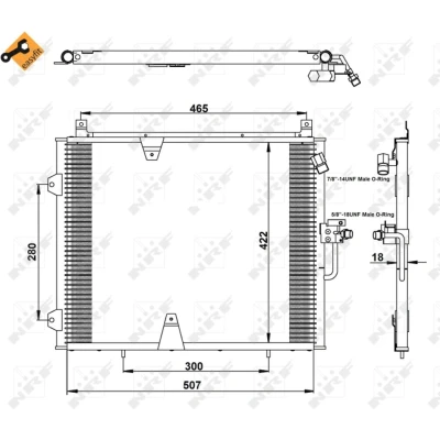 Kuva NRF EASY FIT 35129 Ilmastoinnin Lauhdutin Tiivisterenkaalla 14,6 8,6 Alumiini 507 MERCEDES BENZ: W124 Sedan, Coupe