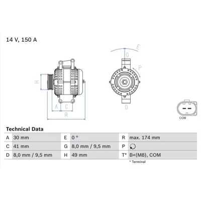 Kuva BOSCH 0 986 046 270 Laturi 14V 150A BMW: 3 Sedan, X3, Touring