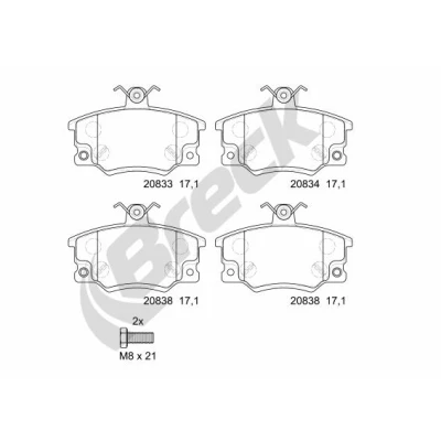 Kuva BRECK 20833 00 701 10 Jarrupalat akustisella kulumavaroittimella FIAT: Barchetta, Uno Hatchback, Punto I ALFA ROMEO: 145, Spider