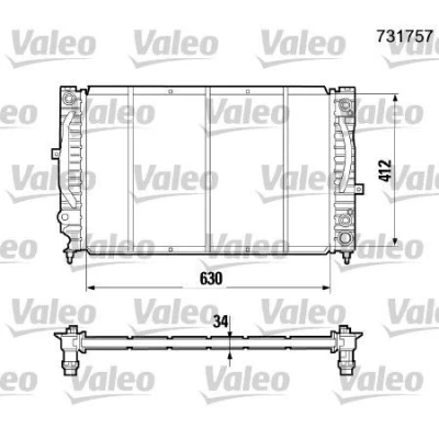 Kuva VALEO 731757 Jäähdytin Alumiini 630 412 34 lman kylmäainesäädintä Jäähdytysrivat mekaan. kiinnitetyt VOLKSWAGEN: Passat B5 GP Variant