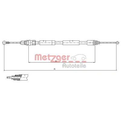 Kuva METZGER 11.6808 Käsijarruvaijeri Taakse, oikea 1598/1465 COFLE RENAULT: TRAFIC 2 Kasten, Bus, OPEL: Vivaro A Van, Combi