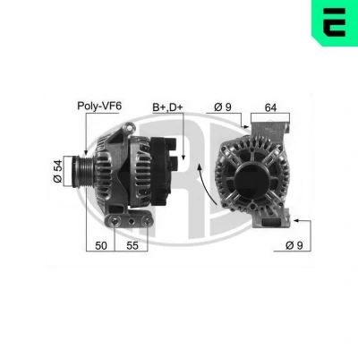 Kuva ERA 210451A Laturi 14V 90A FIAT: Punto II Hatchback, Doblo Van / Farmari, Grande OPEL: Corsa D Astra H Caravan, Agila A