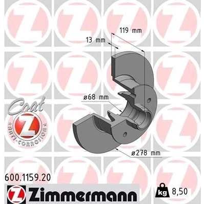 Kuva ZIMMERMANN COAT Z 600.1159.20 Jarrulevyt 278 13 6/5 5 112 täysi pinnoitettu ilman pyöränlaakeria, ABS sensorirengasta