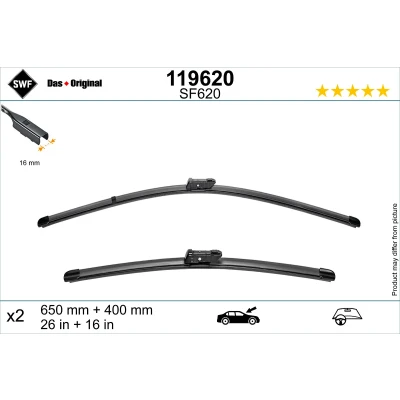 Kuva Pyyhkijänsulka Swf 119620 400, 650mm Edessä Flatblade pyyhinsulka (rungoton) Spoilerilla Ohjaus vasemmalla HYUNDAI: Tucson