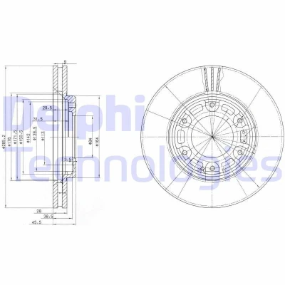 Kuva DELPHI BG3193 Jarrulevyt 285 28 6 Tuuletettu rasvattu käsittelemätön ilman pyöränlaakeria, ABS sensorirengasta TOYOTA: HIACE 4 Kasten