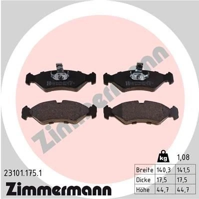 Kuva ZIMMERMANN 23101.175.1 Jarrupalat Valokuva vastaa toimituslaajuutta FORD: FIESTA 4, 3, KA Hatchback