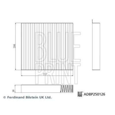 Kuva BLUE PRINT ADBP250126 Raitisilmasuodatin Aktiivihiilisuodatin 217mm 200mm 30mm