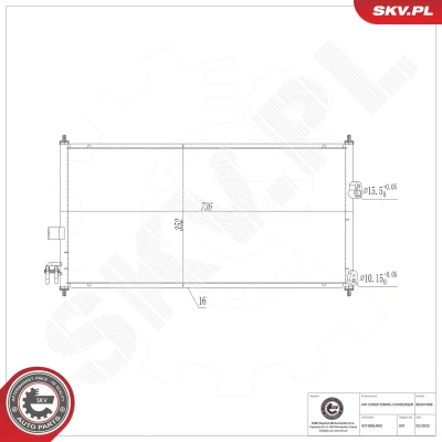 Kuva ESEN SKV 86SKV499 Ilmastoinnin Lauhdutin Vedenerottimella Alumiini 736mm NISSAN: Almera Tino (V10) 1.8, 2.0, 2.2 dCi 2000 2006