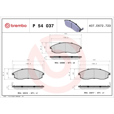 Kuva BREMBO P 54 037 Jarrupalat akustisella kulumavaroittimella Ilman tarvikkeita MITSUBISHI: L200 III Pick up