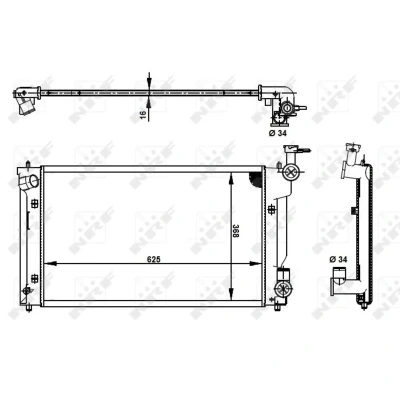 Kuva NRF 53398 Jäähdytin Alumiini 625 378 16 Jäähdytysrivat juotetut TOYOTA: Avensis II Station Wagon, Hatchback, Sedan