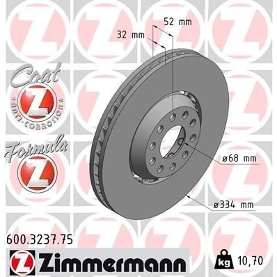 Kuva ZIMMERMANN FORMULA Z COAT 600.3237.75 Jarrulevyt 334 32 10/5 5 112 Tuuletettu, kaksiosainen jarrulevy pinnoitettu Seostettu / hiilletty