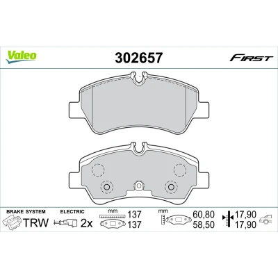 Kuva VALEO 302657 Jarrupalat Taka akseli Sis. kulumisenilmaisimen Huudonvaimennuspellillä FORD: Tourneo Custom V362 Bussi, Transit Bussi