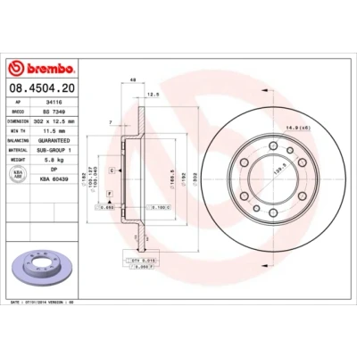 Kuva BREMBO 08.4504.20 Jarrulevyt 302 12,4 6 täysi