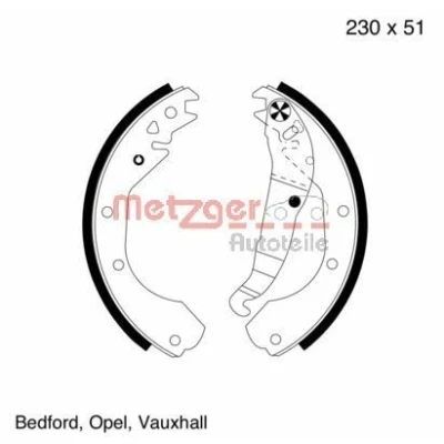 Kuva METZGER MG 418 Jarrukengät Taka akseli 230 51 Vivulla OPEL: Manta B Sedan
