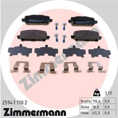 Kuva ZIMMERMANN 25947.170.2 Jarrupalat akustisella kulumavaroittimella Ruuveilla Valokuva vastaa toimituslaajuutta, liukulevyllä HONDA: HR V II
