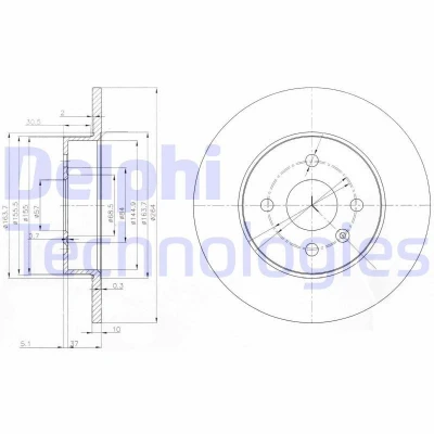 Kuva DELPHI BG3885C Jarrulevyt 264 10 4 täysi pinnoitettu käsittelemätön ilman pyöränlaakeria, ABS sensorirengasta OPEL: Astra H Hatchback