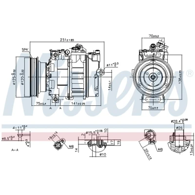 Kuva NISSENS 89232 Ilmastoinnin Kompressori 7SBU16C 12 PAG 46 R 134a