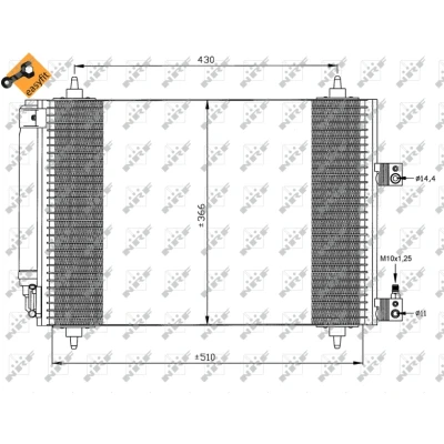 Kuva NRF EASY FIT 35443 Ilmastoinnin Lauhdutin Vedenerottimella, Tiivisterenkaalla 14,4 11 Alumiini 510 PEUGEOT: 307 Hatchback, Farmari, SW