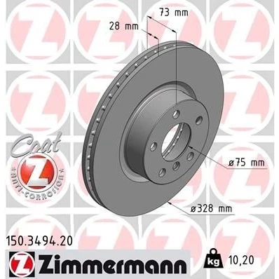 Kuva ZIMMERMANN COAT Z 150.3494.20 Jarrulevyt 328 28 6/5 5 120 tuuletettu sisältä pinnoitettu hiiliteräs BMW: X3, X4