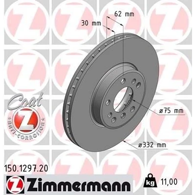 Kuva ZIMMERMANN COAT Z 150.1297.20 Jarrulevyt 332 30 8/5 5 120 tuuletettu sisältä pinnoitettu hiiliteräs BMW: X5