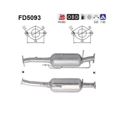 Kuva AS FD5093 Hiukkassuodatin Euro 5 Kordieriitti FORD: Kuga Mk1 SUV 2.0 TDCi, TDCi 4x4 2008 2012