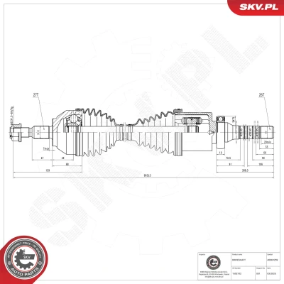 Kuva Vetoakseli, Etuakseli, oikea Esen skv 40SKV259 ford kuga i, van i OE 1502102, 1594943, 1683584