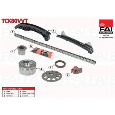 Kuva FAI AutoParts TCK80VVT Jakoketjusarja Tiivisteillä, Hammaspyörillä Yksinkertainen, Niittiketju TOYOTA: Yaris II Hatchback, III Hatchback