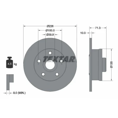 Kuva TEXTAR 92153800 Jarrulevyt 226 10 05/05 100 täysi ABS sensorirenkaalla, Ilman pyöränkiinnityspultteja VOLKSWAGEN: GOLF 3, Passat B3/B4 Sedan